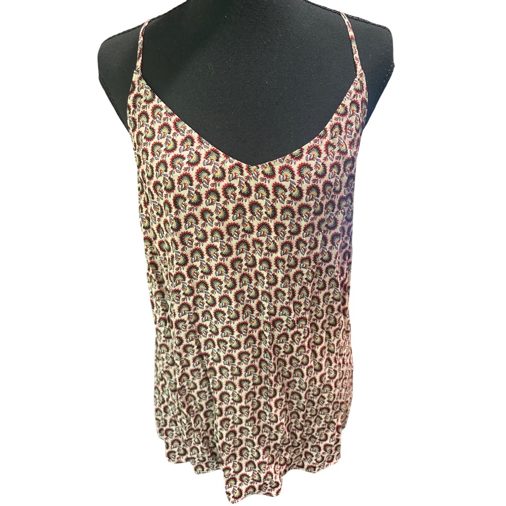 Cabi Floral Medallion Cami Tank Top Small Red Cream Viscose Racerback V-Neck